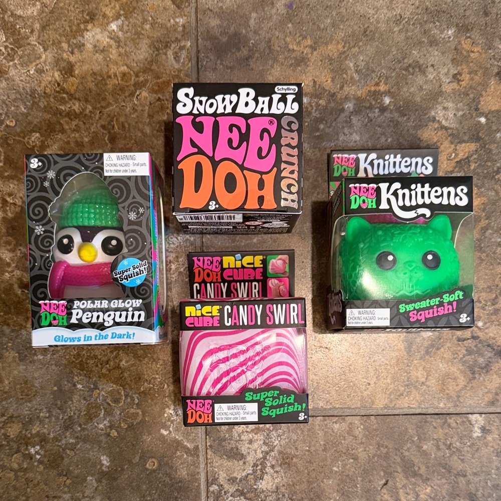 NeeDoh Knittens, Penguin, Candy Swirl and Snowball set.